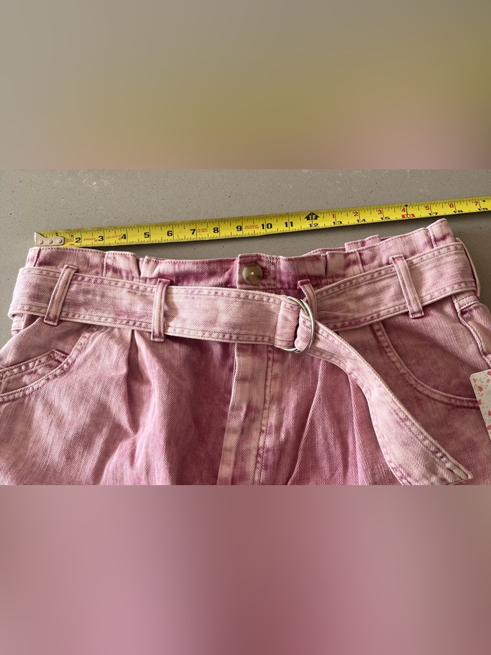 NWT Free People See You Sometime Denim Pink Cut Off Shorts Belted Fray Hem XL - Picture 10 of 11